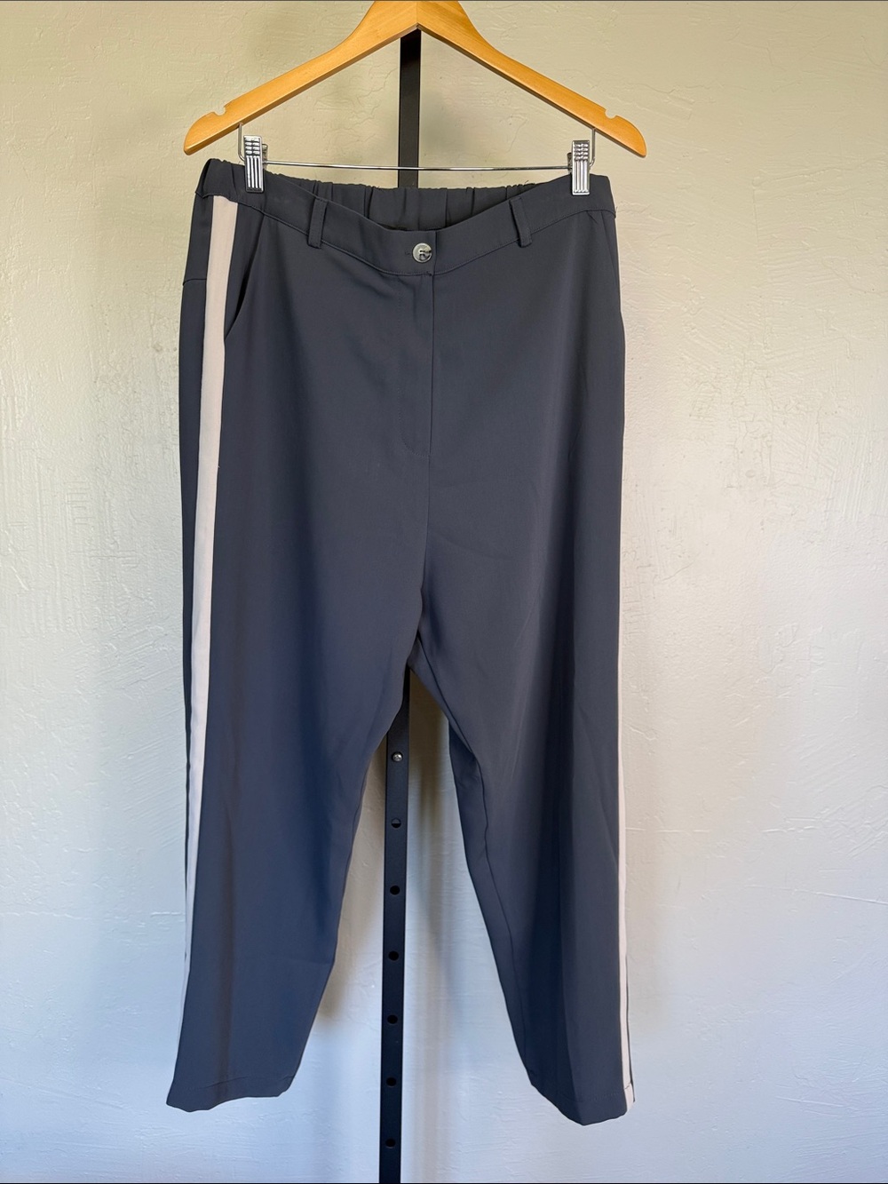 Ruti Dark Grey Track-Style Suit Pants with Cream Side Stripe - 2 (Medium)